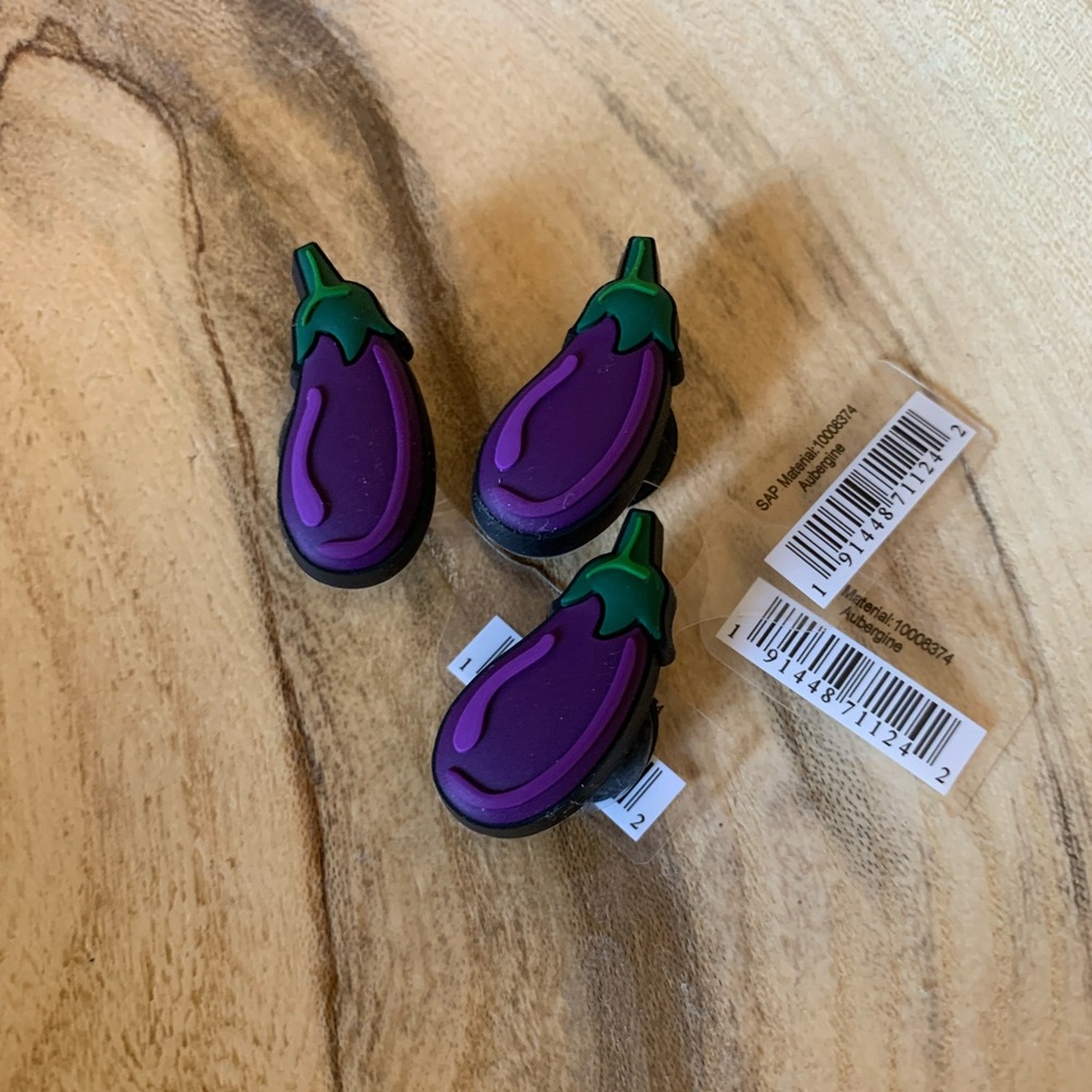 3 eggplant Croc jibbitz